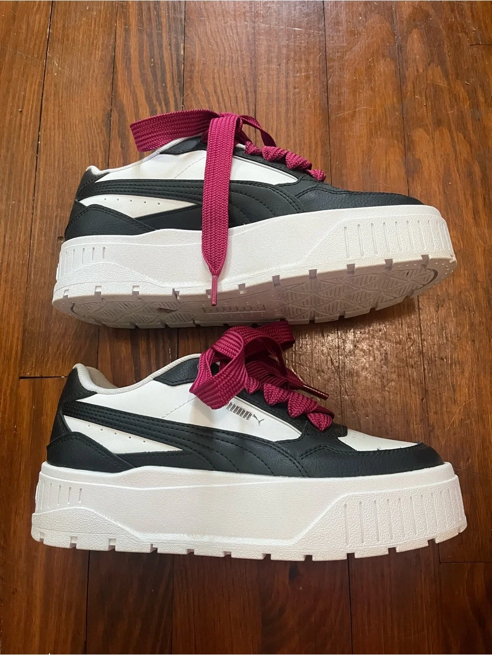 PUMA Karmen II IDOL Platform Sneakers Black White Fuschia Laces Sz 6 BIG KIDS